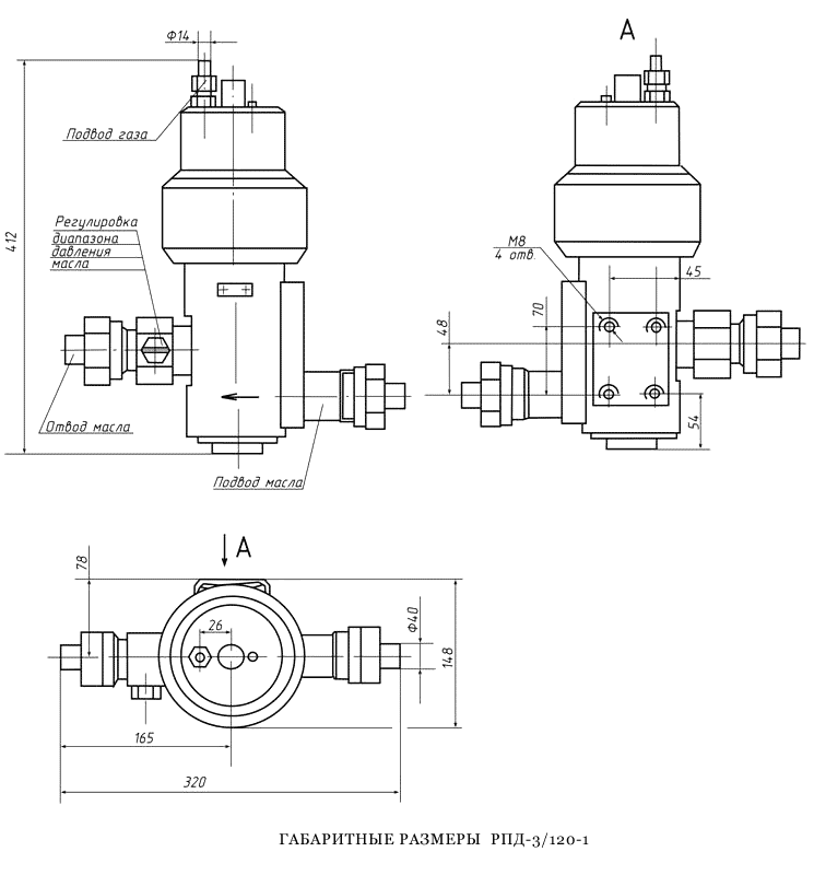 Рис.1. Габаритные размеры РПД-3-120-1