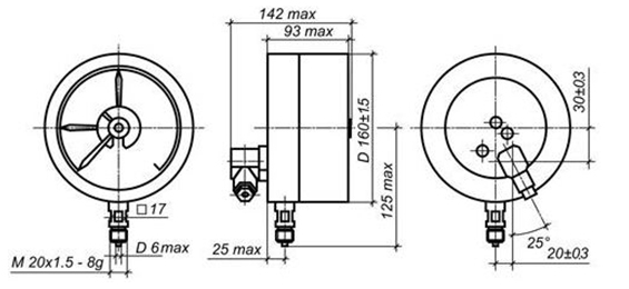 Габаритные и присоединительные манометра размеры ДМ2005Сг