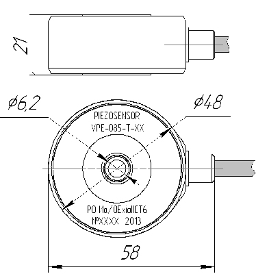 Габаритные размеры вибропреобразователя VPE-085-Т-32