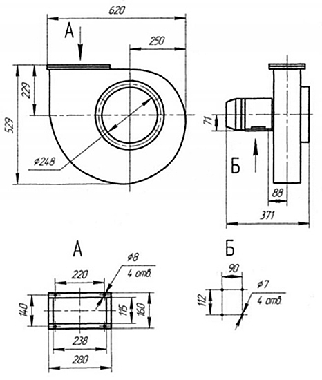 Чертеж радиальных вентиляторов ВР 288-45